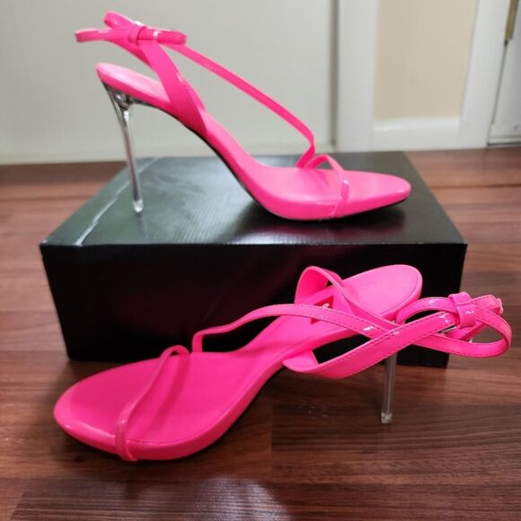 New AAJ By Aminah Zayn Pink Lucite Heel Dress Sandals 9.5 NWOB - Picture 3 of 9